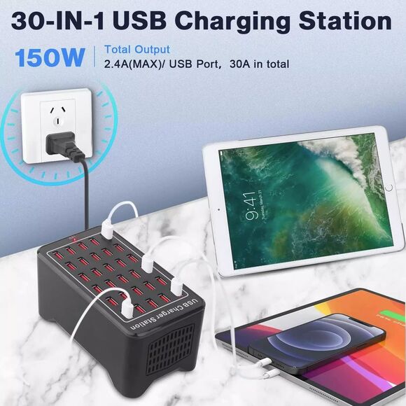 USB Charger, Cinlinso 30 Port 150W(30A) USB Charging Station Multi Port USB Hub - Picture 2 of 7